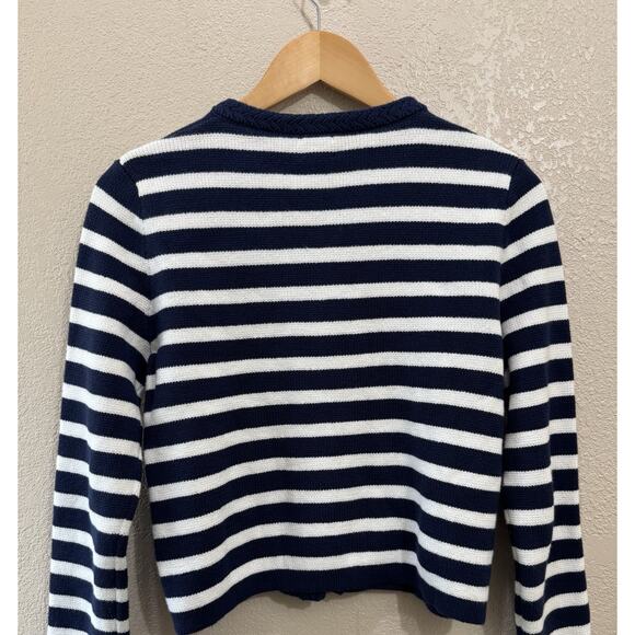 J Crew Striped Cotton Lady Jacket Cardigan Sweater Navy And White Size Xs - Picture 3 of 5